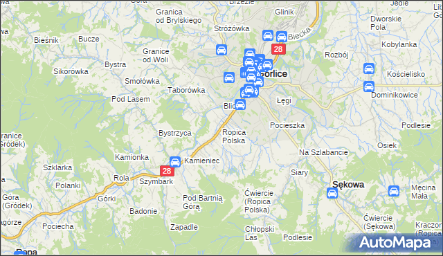 mapa Ropica Polska, Ropica Polska na mapie Targeo