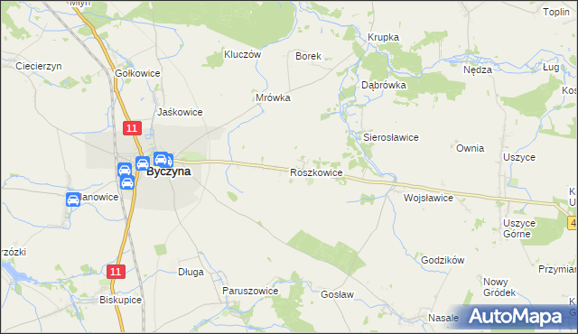 mapa Roszkowice gmina Byczyna, Roszkowice gmina Byczyna na mapie Targeo