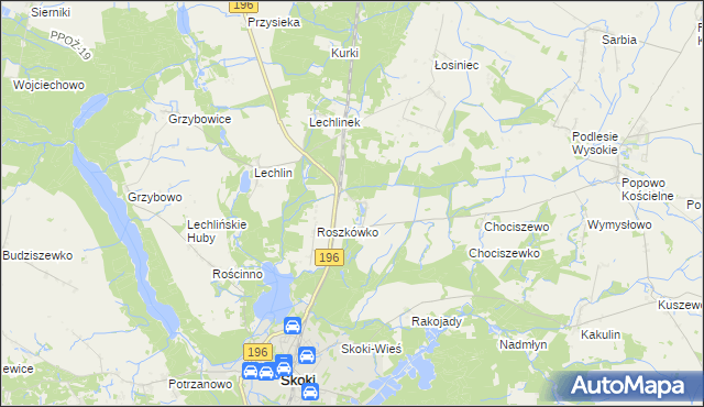 mapa Roszkowo gmina Skoki, Roszkowo gmina Skoki na mapie Targeo