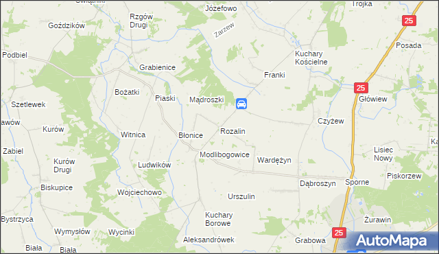 mapa Rozalin gmina Rychwał, Rozalin gmina Rychwał na mapie Targeo
