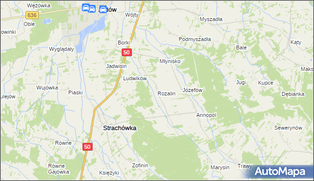 mapa Rozalin gmina Strachówka, Rozalin gmina Strachówka na mapie Targeo