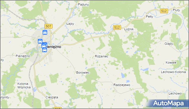 mapa Różaniec gmina Pieniężno, Różaniec gmina Pieniężno na mapie Targeo