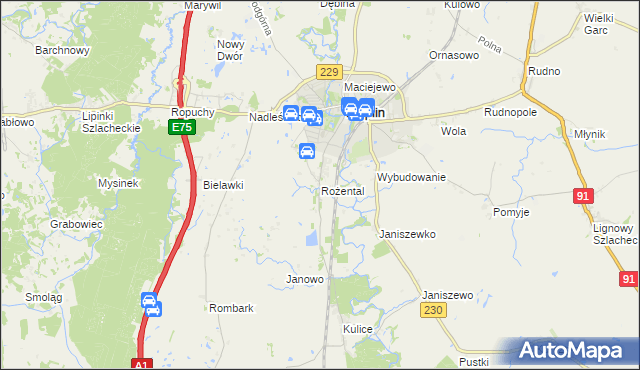 mapa Rożental gmina Pelplin, Rożental gmina Pelplin na mapie Targeo