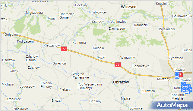 mapa Rożki gmina Obrazów, Rożki gmina Obrazów na mapie Targeo