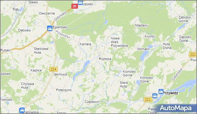 mapa Roztoka gmina Przywidz, Roztoka gmina Przywidz na mapie Targeo