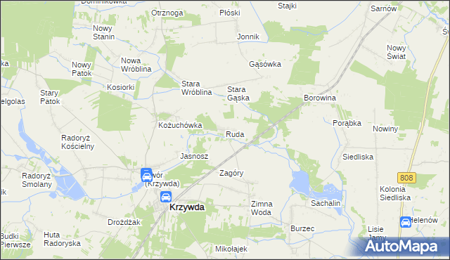 mapa Ruda gmina Krzywda, Ruda gmina Krzywda na mapie Targeo