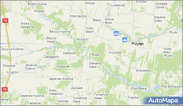 mapa Ruda gmina Przyłęk, Ruda gmina Przyłęk na mapie Targeo