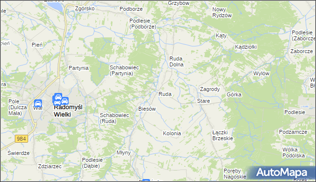 mapa Ruda gmina Radomyśl Wielki, Ruda gmina Radomyśl Wielki na mapie Targeo