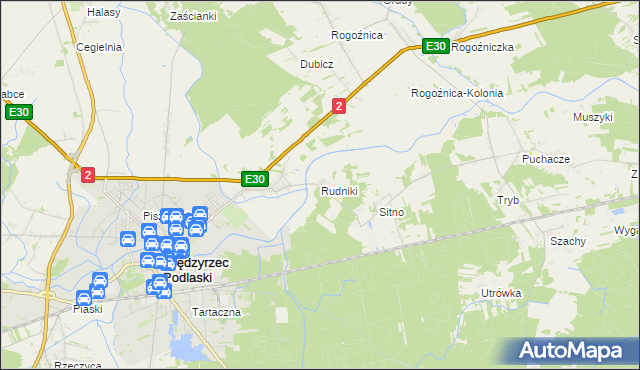 mapa Rudniki gmina Międzyrzec Podlaski, Rudniki gmina Międzyrzec Podlaski na mapie Targeo