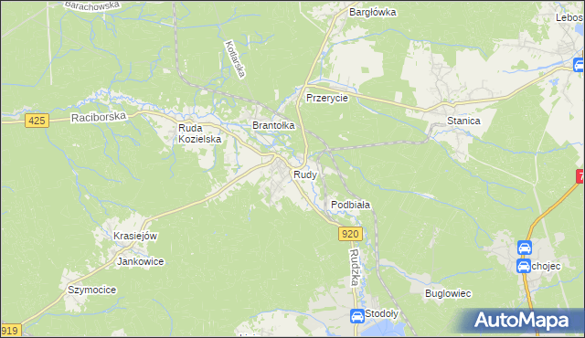 mapa Rudy gmina Kuźnia Raciborska, Rudy gmina Kuźnia Raciborska na mapie Targeo