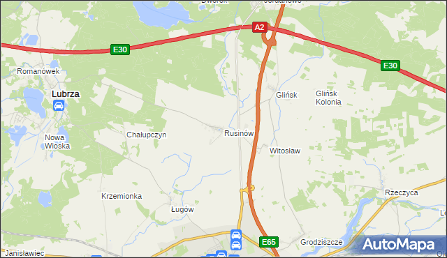 mapa Rusinów gmina Świebodzin, Rusinów gmina Świebodzin na mapie Targeo