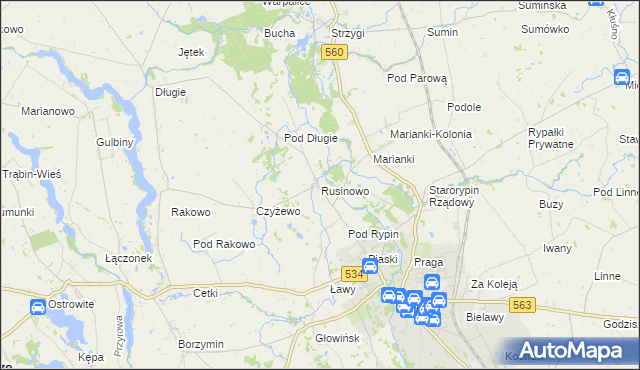 mapa Rusinowo gmina Rypin, Rusinowo gmina Rypin na mapie Targeo