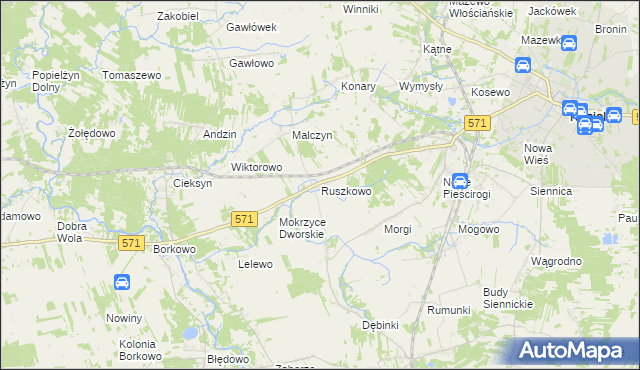 mapa Ruszkowo gmina Nasielsk, Ruszkowo gmina Nasielsk na mapie Targeo