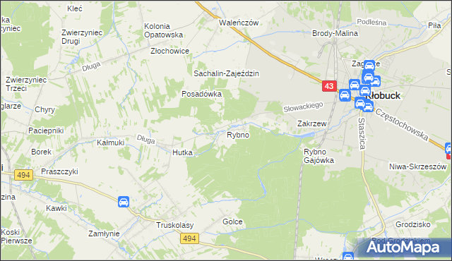 mapa Rybno gmina Kłobuck, Rybno gmina Kłobuck na mapie Targeo