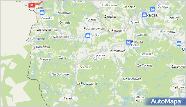 mapa Rycerka Górna, Rycerka Górna na mapie Targeo