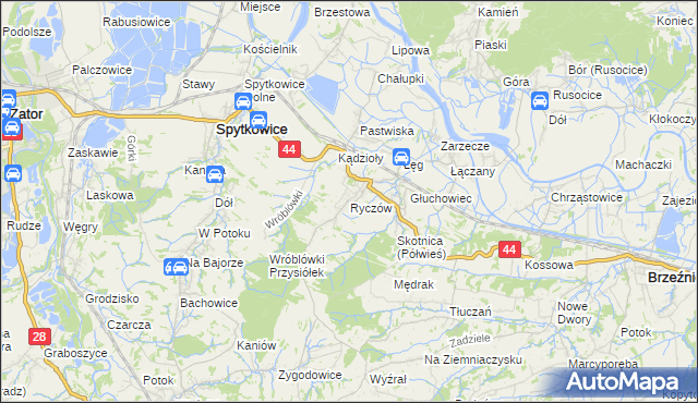 mapa Ryczów gmina Spytkowice, Ryczów gmina Spytkowice na mapie Targeo