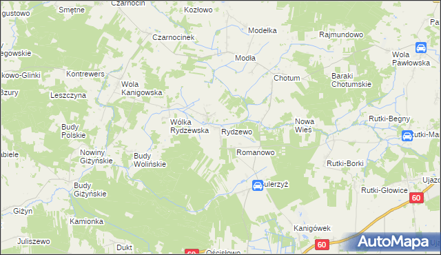 mapa Rydzewo gmina Ciechanów, Rydzewo gmina Ciechanów na mapie Targeo