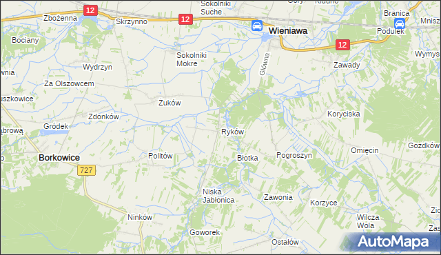 mapa Ryków gmina Wieniawa, Ryków gmina Wieniawa na mapie Targeo