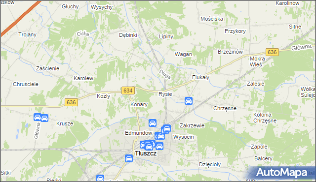 mapa Rysie gmina Tłuszcz, Rysie gmina Tłuszcz na mapie Targeo