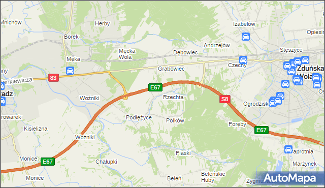 mapa Rzechta gmina Sieradz, Rzechta gmina Sieradz na mapie Targeo