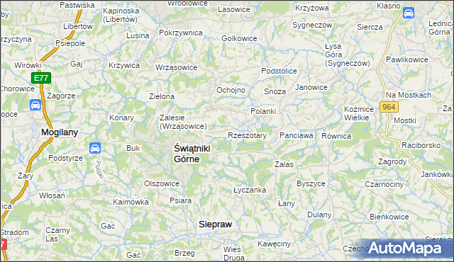 mapa Rzeszotary gmina Świątniki Górne, Rzeszotary gmina Świątniki Górne na mapie Targeo