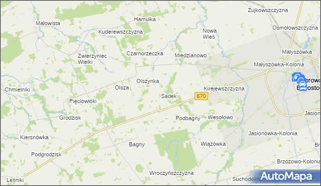 mapa Sadek gmina Dąbrowa Białostocka, Sadek gmina Dąbrowa Białostocka na mapie Targeo