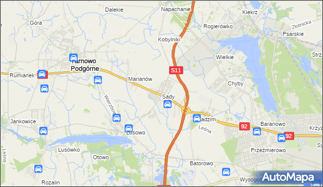 mapa Sady gmina Tarnowo Podgórne, Sady gmina Tarnowo Podgórne na mapie Targeo