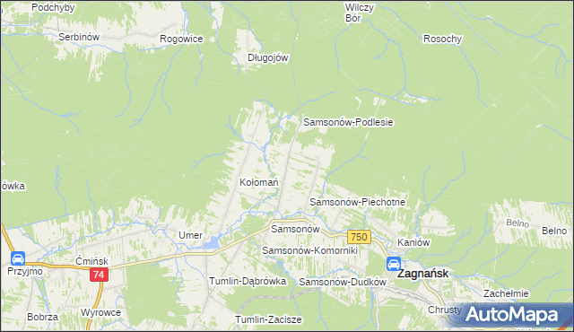 mapa Samsonów-Ciągłe, Samsonów-Ciągłe na mapie Targeo