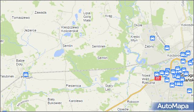 mapa Semlin gmina Starogard Gdański, Semlin gmina Starogard Gdański na mapie Targeo