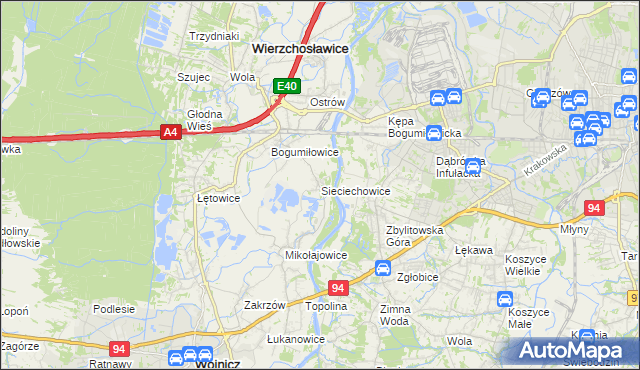 mapa Sieciechowice gmina Wierzchosławice, Sieciechowice gmina Wierzchosławice na mapie Targeo