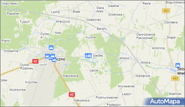 mapa Siedlec gmina Pajęczno, Siedlec gmina Pajęczno na mapie Targeo