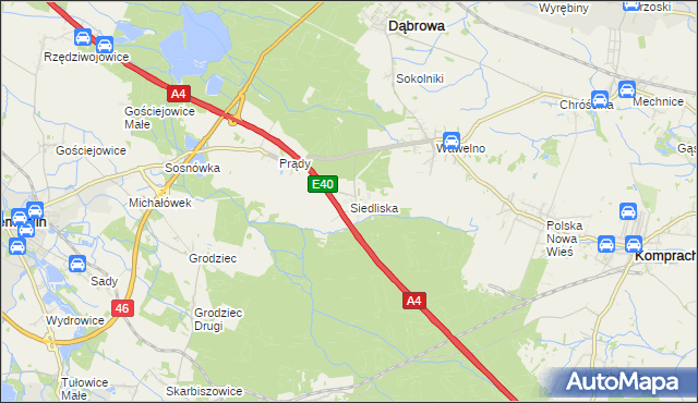 mapa Siedliska gmina Dąbrowa, Siedliska gmina Dąbrowa na mapie Targeo