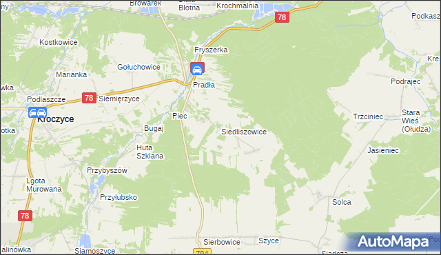 mapa Siedliszowice gmina Kroczyce, Siedliszowice gmina Kroczyce na mapie Targeo