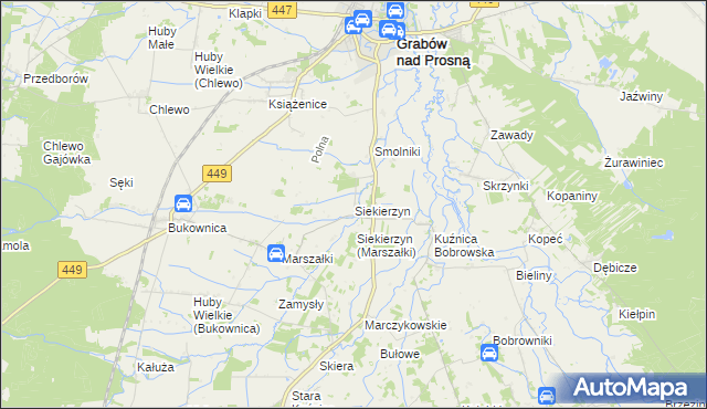 mapa Siekierzyn gmina Grabów nad Prosną, Siekierzyn gmina Grabów nad Prosną na mapie Targeo