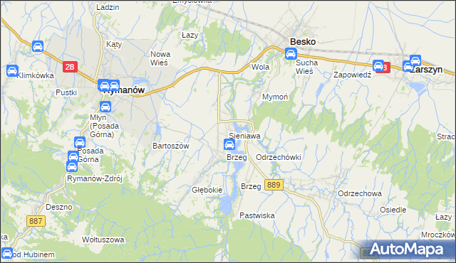 mapa Sieniawa gmina Rymanów, Sieniawa gmina Rymanów na mapie Targeo