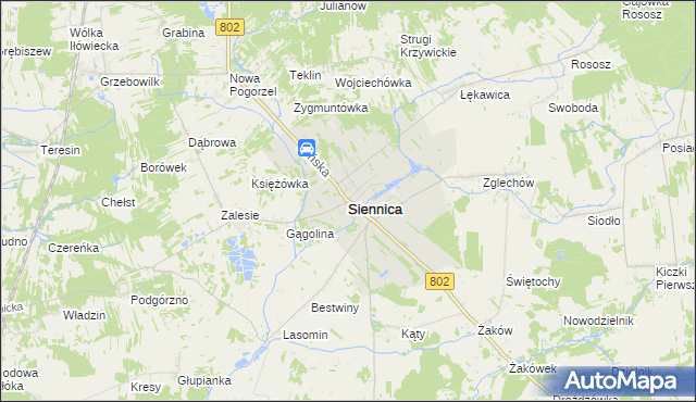 mapa Siennica powiat miński, Siennica powiat miński na mapie Targeo