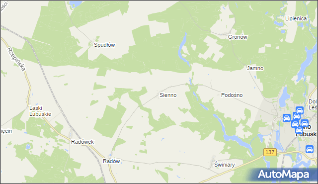 mapa Sienno gmina Ośno Lubuskie, Sienno gmina Ośno Lubuskie na mapie Targeo