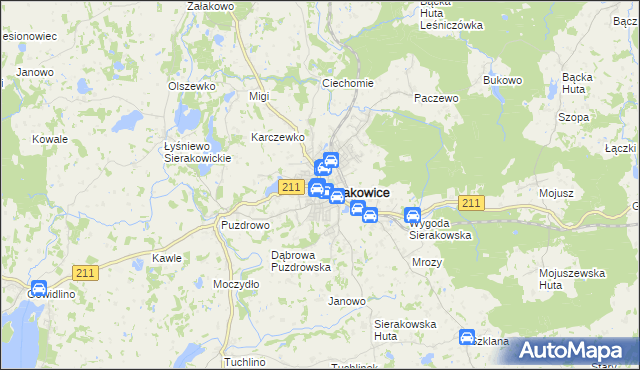 mapa Sierakowice powiat kartuski, Sierakowice powiat kartuski na mapie Targeo