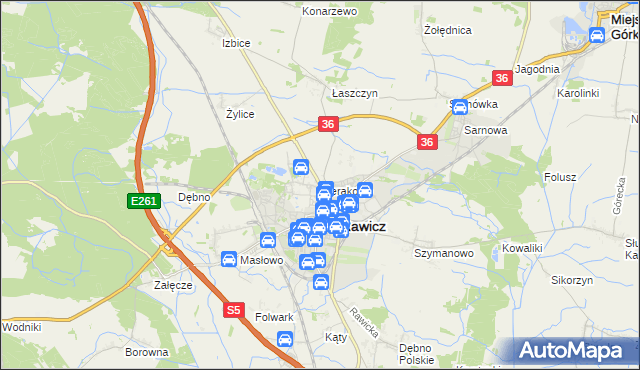 mapa Sierakowo gmina Rawicz, Sierakowo gmina Rawicz na mapie Targeo