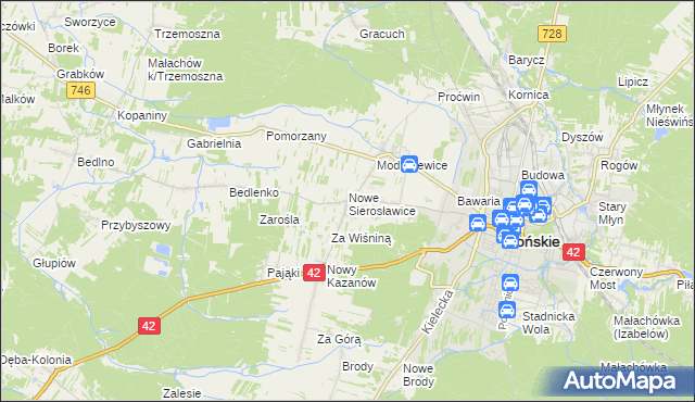 mapa Sierosławice gmina Końskie, Sierosławice gmina Końskie na mapie Targeo