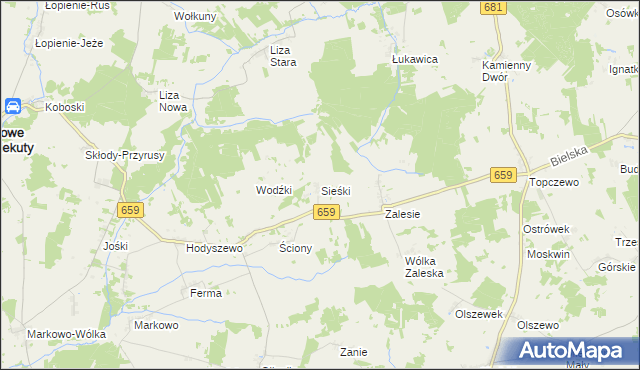 mapa Sieśki gmina Wyszki, Sieśki gmina Wyszki na mapie Targeo