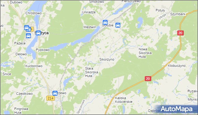 mapa Sikorzyno, Sikorzyno na mapie Targeo