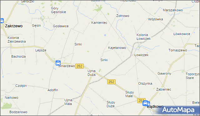 mapa Sinki gmina Bądkowo, Sinki gmina Bądkowo na mapie Targeo