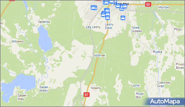 mapa Siódmak gmina Szczytno, Siódmak gmina Szczytno na mapie Targeo