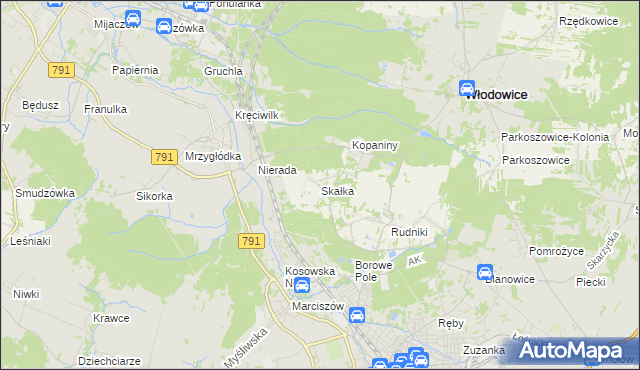 mapa Skałka gmina Włodowice, Skałka gmina Włodowice na mapie Targeo