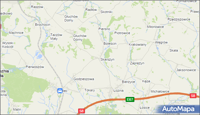 mapa Skarszyn gmina Trzebnica, Skarszyn gmina Trzebnica na mapie Targeo