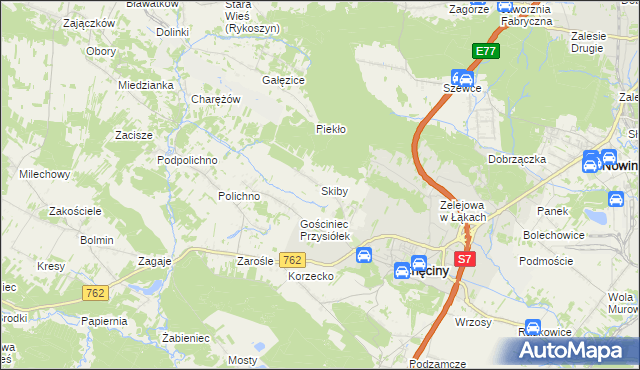 mapa Skiby gmina Chęciny, Skiby gmina Chęciny na mapie Targeo