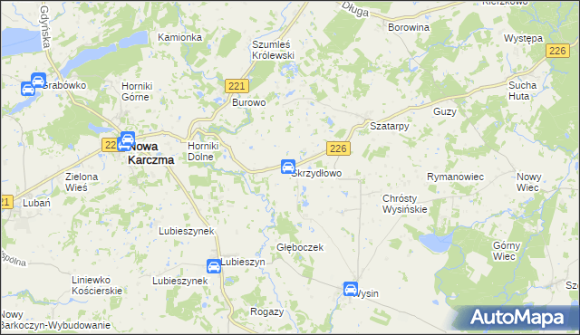 mapa Skrzydłowo gmina Nowa Karczma, Skrzydłowo gmina Nowa Karczma na mapie Targeo
