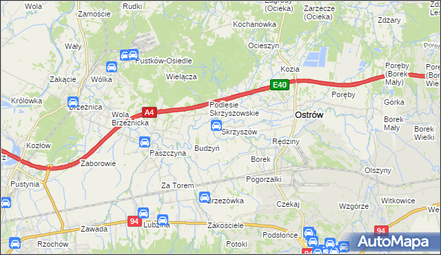 mapa Skrzyszów gmina Ostrów, Skrzyszów gmina Ostrów na mapie Targeo