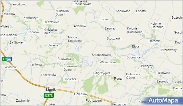 mapa Słabuszewice, Słabuszewice na mapie Targeo